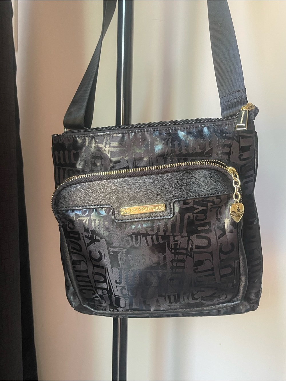Juicy Couture Black Logo Nylon Crossbody with Gold Hardware